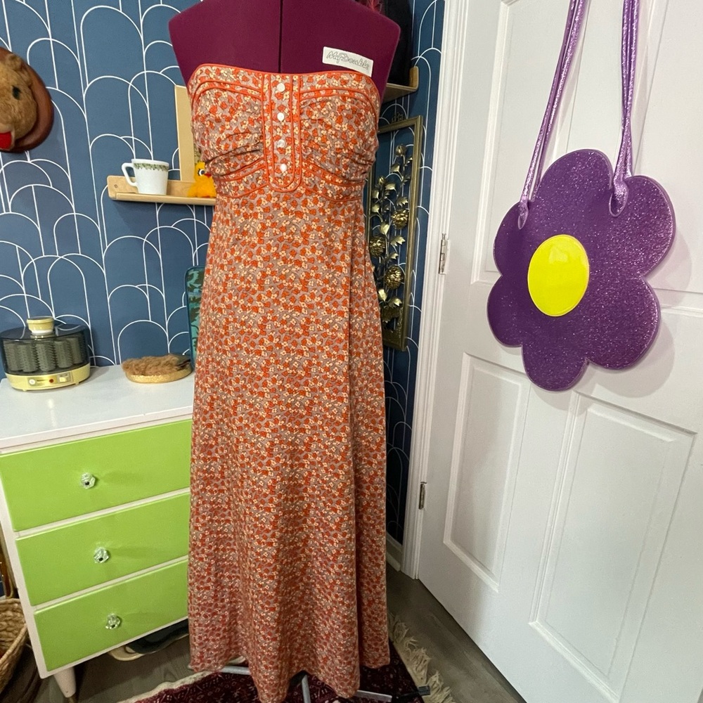 Floral Strapless Cotton Silk Blend Maxi Dress Size 6